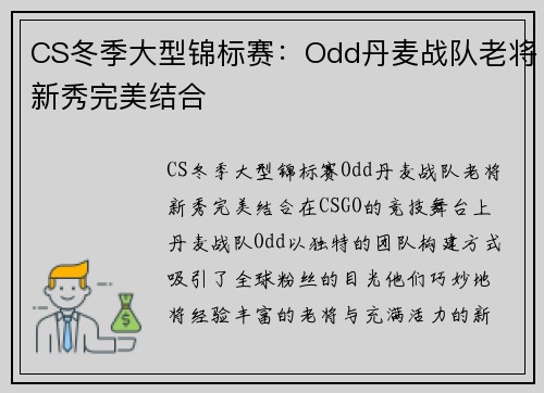 CS冬季大型锦标赛：Odd丹麦战队老将新秀完美结合